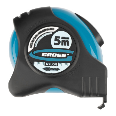Рулетка "Schlagfest",5 м x 25 мм,магнитный обрезиненный зацеп,двусторонняя шкала,Нейлоновое покрытие,автоматическая фиксация Gross по ценам производителя в Уфе с доставкой по всей России
