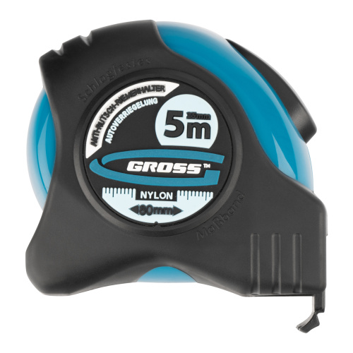 Рулетка "Schlagfest",5 м x 25 мм,магнитный обрезиненный зацеп,двусторонняя шкала,Нейлоновое покрытие,автоматическая фиксация Gross по ценам производителя в Уфе с доставкой по всей России
