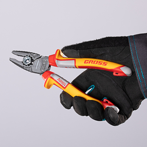 Плоскогубцы комбинированные, диэлектрические трехкомпонентные рукоятки до 1000 В, 180 мм Gross по ценам производителя в Уфе с доставкой по всей России