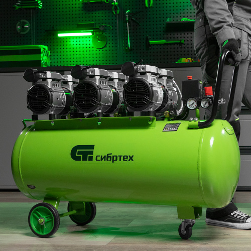 Компрессор безмаслянный малошумный МБ 2250/100, 2250 Вт, 100л, 400 л/мин Сибртех по ценам производителя в Уфе с доставкой по всей России