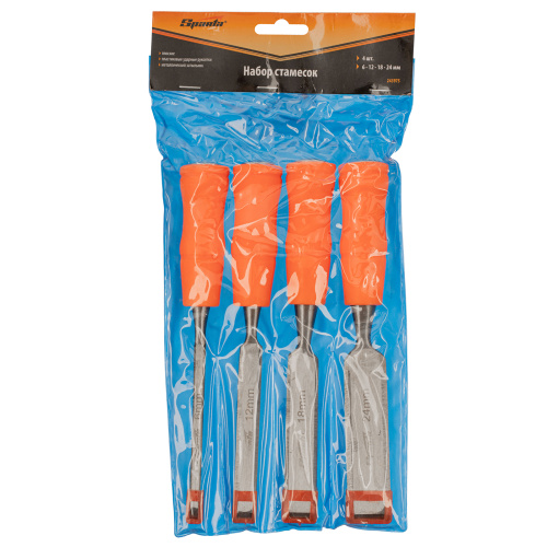 Набор стамесок 4 шт, 6-12-18-24 мм, плоские, пластиковые ударные рукоятки Sparta по ценам производителя в Уфе с доставкой по всей России