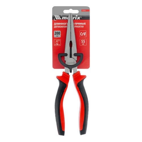 Длинногубцы прямые, 200 мм, хром-ванадий, двухкомпонентные рукоятки Matrix по ценам производителя в Уфе с доставкой по всей России