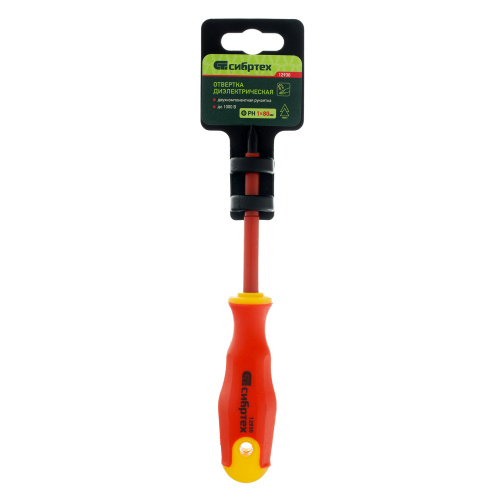 Отвертка диэлектрическая PH1 х 80 мм, CrV, до 1000 В, двухкомпонентная рукоятка Сибртех по ценам производителя в Уфе с доставкой по всей России