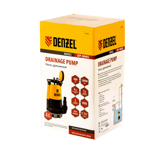 Дренажный насос для чистой и грязной воды DP900S, 900 Вт, напор 9 м, 18000 л/ч Denzel по ценам производителя в Уфе с доставкой по всей России