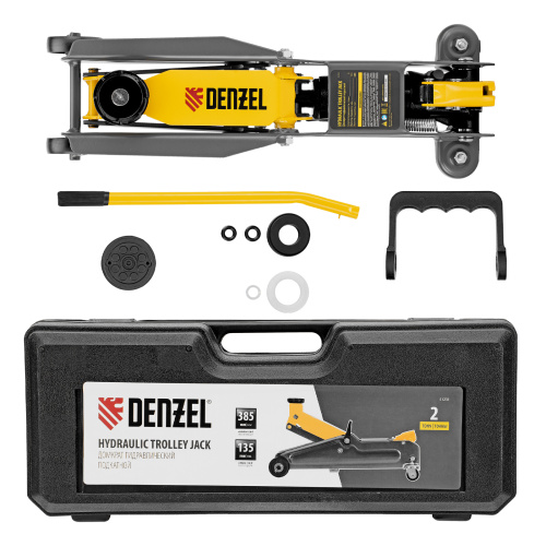 Домкрат гидравлический подкатной, 2 т, 135-385 мм, в пласт. кейсе Denzel по ценам производителя в Уфе с доставкой по всей России