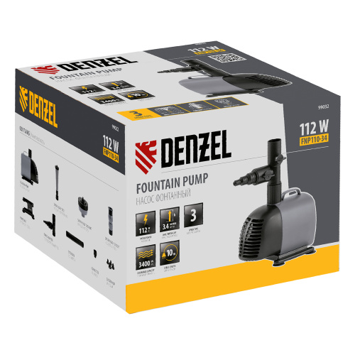 Насос фонтанный FNP110-34, 112 Вт, подъем 3,4 м, 3400 л/ч, колокольчик/каскад/гейзер Denzel по ценам производителя в Уфе с доставкой по всей России