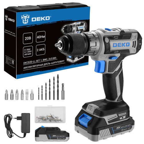 Аккумуляторная дрель-шуруповерт DEKO DKCD20-Li SET1, 2x3.0Ач по ценам производителя в Уфе с доставкой по всей России