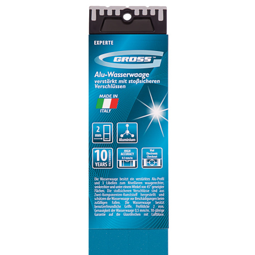 Уровень алюминиевый, 1800 мм, усиленный с ударопрочными заглушками, рукоятки, 3 глазка Gross по ценам производителя в Уфе с доставкой по всей России