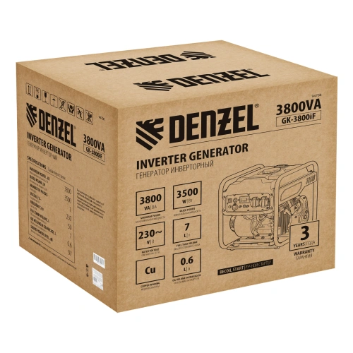 Генератор инверторный GK-3800iF, 3,8 кВт, 230 В, ручной старт DENZEL по ценам производителя в Уфе с доставкой по всей России