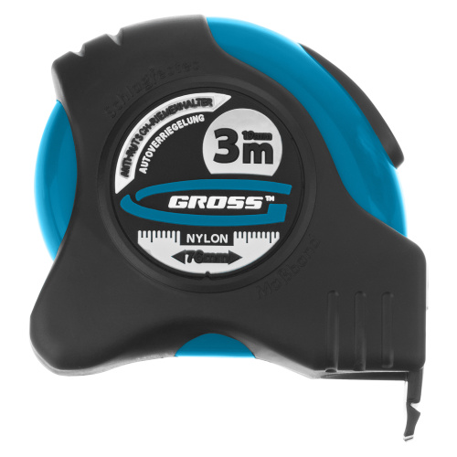 Рулетка "Schlagfest",3 м x 19 мм,магнитный обрезиненный зацеп,двусторонняя шкала,Нейлоновое покрытие,автоматическая фиксация Gross по ценам производителя в Уфе с доставкой по всей России