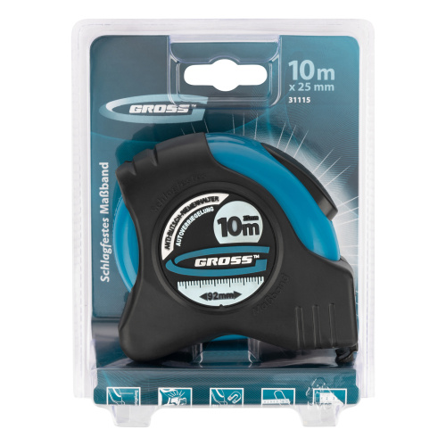 Рулетка "Schlagfest",10 м x 25 мм,магнитный обрезиненный зацеп,двусторонняя шкала,автоматическая фиксация Gross по ценам производителя в Уфе с доставкой по всей России