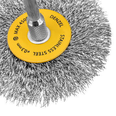 Набор щеток для дрели, 5 Плоских 25-38-50-63-75 мм, шпилька, нерж. вит. проволока Denzel по ценам производителя в Уфе с доставкой по всей России