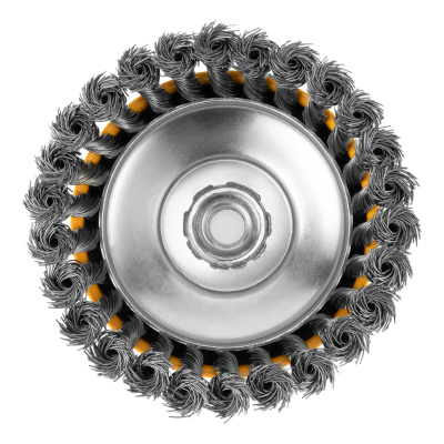 Щетка для УШМ, 125 мм, "Чашка", крученая нержавеющая проволока 0.5 мм, М14 Denzel по ценам производителя в Уфе с доставкой по всей России