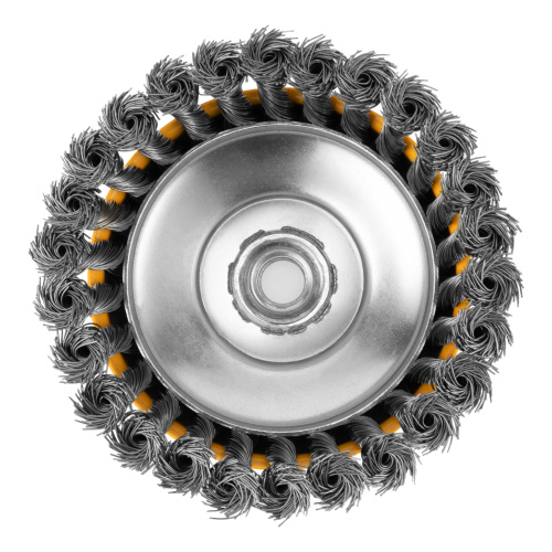 Щетка для УШМ, 125 мм, "Чашка", крученая нержавеющая проволока 0.5 мм, М14 Denzel по ценам производителя в Уфе с доставкой по всей России