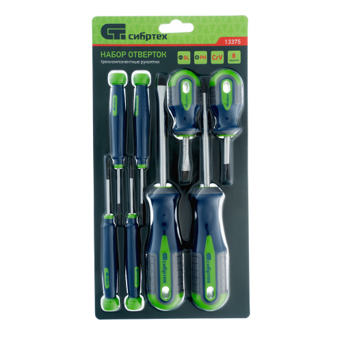 Набор отверток универсальный, CrV, трехкомпонентные рукоятки, 8 предметов Сибртех по ценам производителя в Уфе с доставкой по всей России