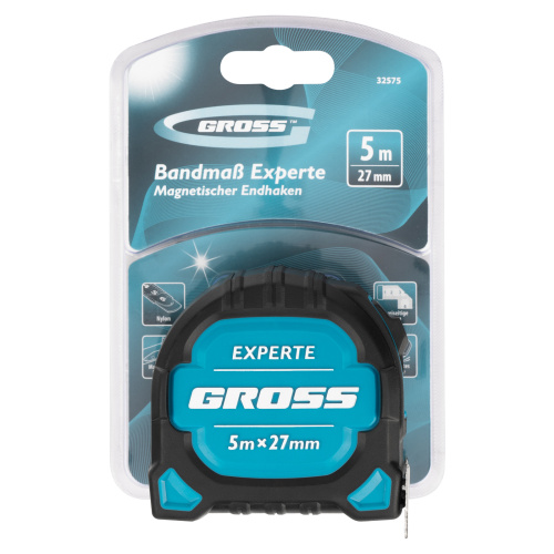 Рулетка Experte,5 м x 27 мм,двухкомпонентный корпус,магнит,двухсторонняя разметка,нейлон Gross по ценам производителя в Уфе с доставкой по всей России