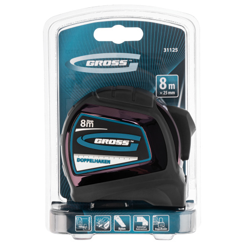 Рулетка "Doppelhaken",8 м x 25 мм,двухсторонний зацеп,Нейлон,двусторонняя шкала,автоматическая фиксация Gross по ценам производителя в Уфе с доставкой по всей России