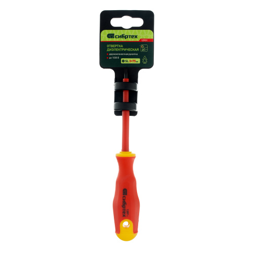 Отвертка диэлектрическая SL3 х 75 мм, CrV, до 1000 В, двухкомпонентная рукоятка Сибртех по ценам производителя в Уфе с доставкой по всей России