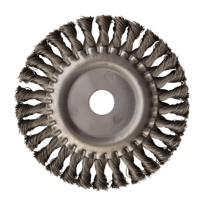 Щетка для УШМ, 150 мм, "Плоская", крученая нержавеющая проволока 0.5мм, посадка 22.2 мм Denzel по ценам производителя в Уфе с доставкой по всей России