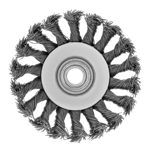 Щетка для УШМ, 100 мм, М14, "тарелка", крученая проволока 0.5 мм Matrix по ценам производителя в Уфе с доставкой по всей России