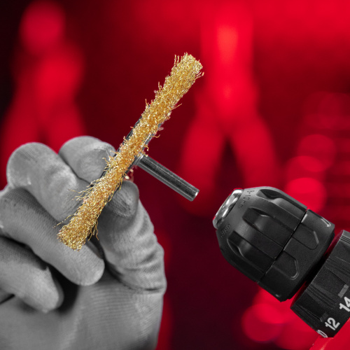 Щетка для дрели 100 мм, плоская со шпилькой, латунированная витая проволока Matrix по ценам производителя в Уфе с доставкой по всей России