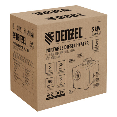 Дизельная тепловая портативная пушка  Flame-5, 5кВт, 300м3/ч, непр.наг., циф. терм. Denzel по ценам производителя в Уфе с доставкой по всей России