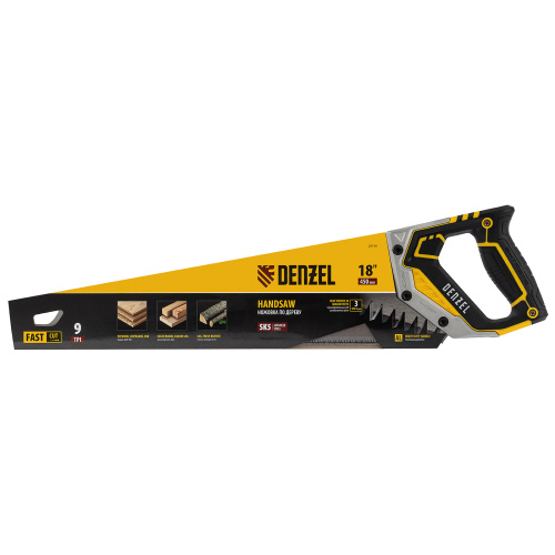 Ножовка по дереву, 450 мм, 9 TPI, зуб 3D, металлопластиковая рукоятка Denzel по ценам производителя в Уфе с доставкой по всей России