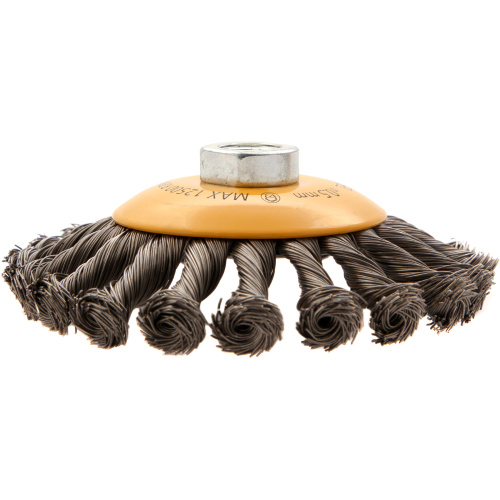 Щетка для УШМ, 125 мм, "Тарелка", крученая нержавеющая проволока 0.5 мм, М14 Denzel по ценам производителя в Уфе с доставкой по всей России