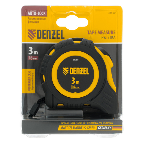 Рулетка 3м х 16мм, обрезиненный корпус, автоматическая фиксация Denzel по ценам производителя в Уфе с доставкой по всей России