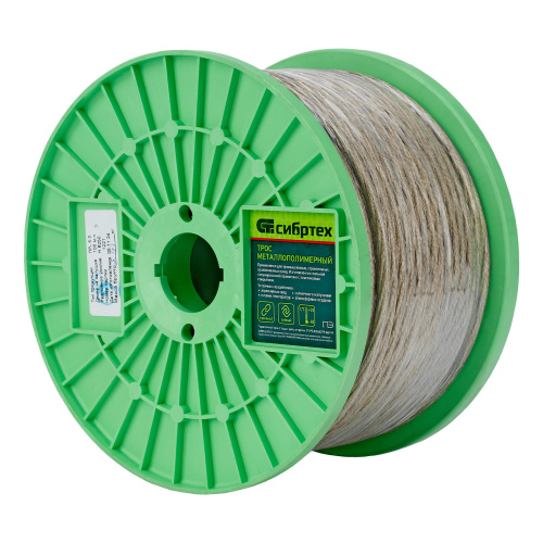 Трос металлополимерный прозрачный ПР-5.0, толщина 4.0 мм, катушка 100 метров Сибртех по ценам производителя в Уфе с доставкой по всей России