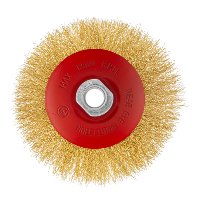 Щетка для УШМ, 125 мм, М14, "тарелка", латунированная витая проволока Matrix по ценам производителя в Уфе с доставкой по всей России