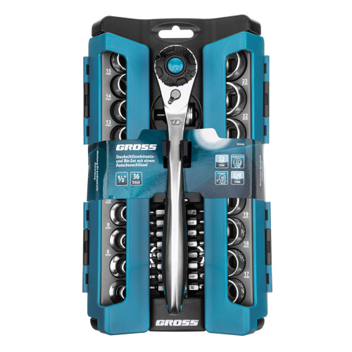 Набор торцевых головок, трещотка 120 зубьев, 1/2", CrV, 36 предметов Gross по ценам производителя в Уфе с доставкой по всей России