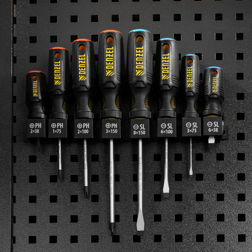 Набор отверток на полке, 8 шт., PH+SL, S2, 3к рукоятка Denzel по ценам производителя в Уфе с доставкой по всей России