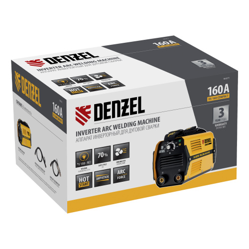 Аппарат инверторный дуговой сварки DS-160 Compact, 160 А, ПВ 70%, диаметр электрода 1.6-3.2 мм Denzel по ценам производителя в Уфе с доставкой по всей России