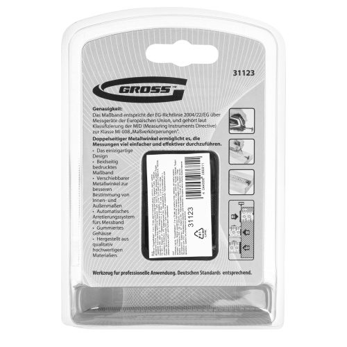 Рулетка "Doppelhaken",5 м x 19 мм,двухсторонний зацеп,Нейлон,двусторонняя шкала,автоматическая фиксация Gross по ценам производителя в Уфе с доставкой по всей России