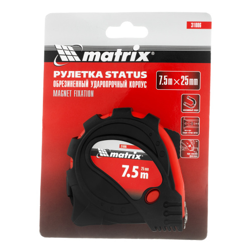 Рулетка Status Magnet 3 fixations,7,5 м х 25 мм,обрезиненный корпус,зацеп с магнитом Matrix по ценам производителя в Уфе с доставкой по всей России