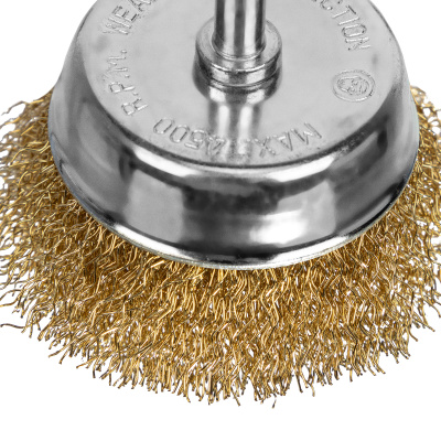 Щетка для дрели, 65 мм, "чашка" со шпилькой, латунированная витая проволока Matrix по ценам производителя в Уфе с доставкой по всей России