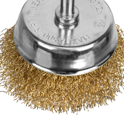 Щетка для дрели, 65 мм, "чашка" со шпилькой, латунированная витая проволока Matrix по ценам производителя в Уфе с доставкой по всей России