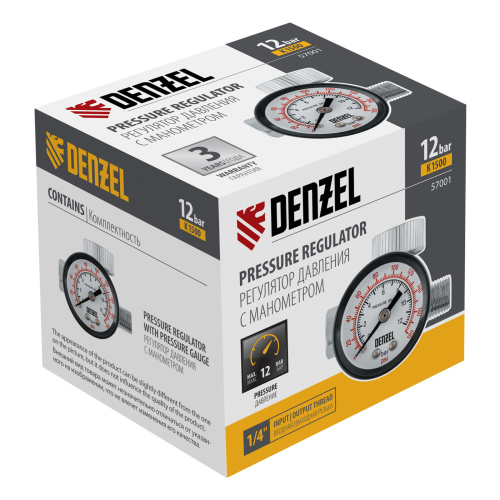 Регулятор давления с манометром для краскораспылителя K1500, 12 бар, 1/4" Denzel по ценам производителя в Уфе с доставкой по всей России
