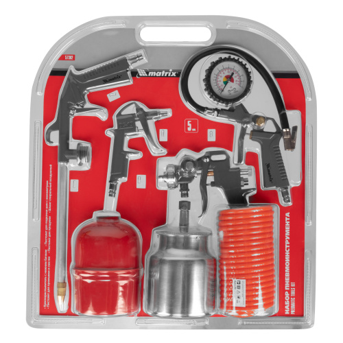Набор пневмоинструмента, 5 предметов, быстросъемное соединение, краскораспылитель с нижним бачком Matrix по ценам производителя в Уфе с доставкой по всей России