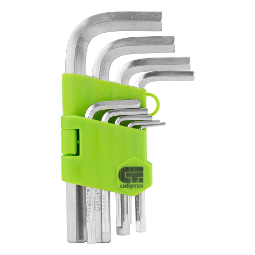Набор ключей имбусовых HEX, 2-12 мм, 45x, закаленные, 9 шт, короткие, никель Сибртех по ценам производителя в Уфе с доставкой по всей России