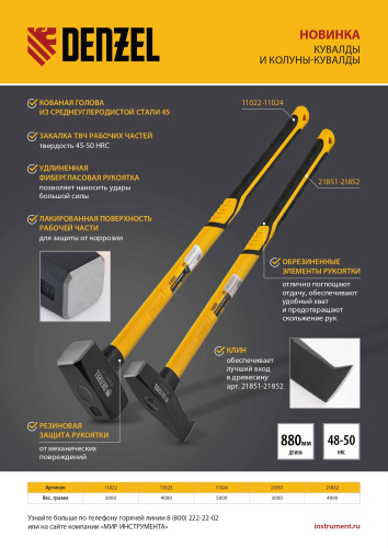 Колун-кувалда 4000 г, кованая, фибергласовая  рукоятка c TPR покрытием, 880 мм Denzel по ценам производителя в Уфе с доставкой по всей России