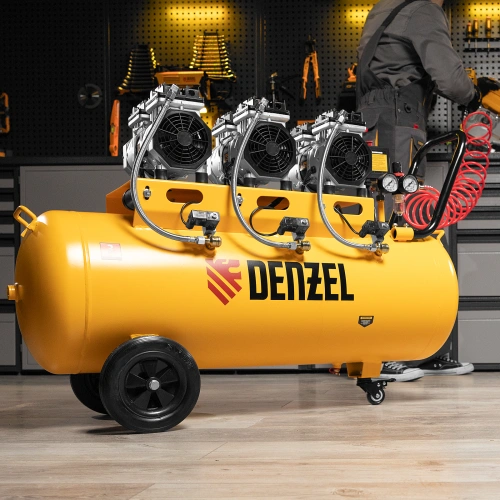 Компрессор безмасляный, малошумный DLS 1800/100,1800 Вт, 3x600, 100 л, 345 л/мин Denzel по ценам производителя в Уфе с доставкой по всей России