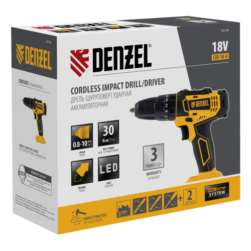 Дрель-шуруповерт аккумуляторная ударная CID-18-0, Li-Ion, 18 В Denzel по ценам производителя в Уфе с доставкой по всей России
