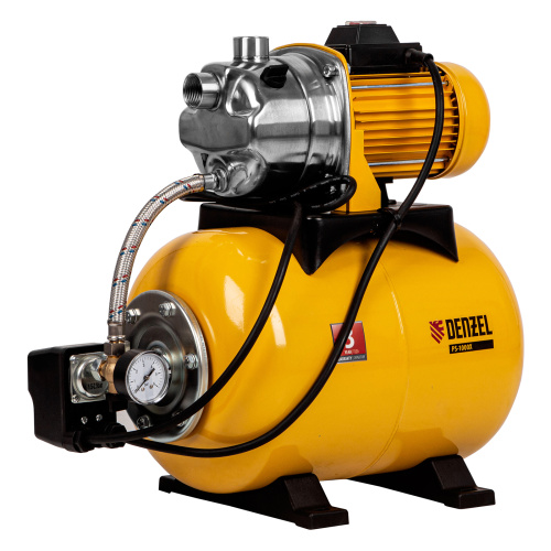 Насосная станция PS1000Х, 1000 Вт, 3500 л/ч, ресивер 24 л, подъем 44 м, нержавейка Denzel по ценам производителя в Уфе с доставкой по всей России