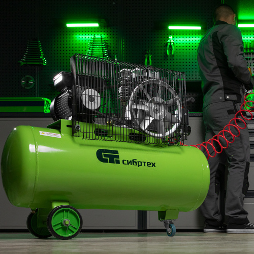 Компрессор воздушный КР-2200/100, 2.2 кВт, 350 л/мин, 100 л, ременной привод, масляный Сибртех по ценам производителя в Уфе с доставкой по всей России