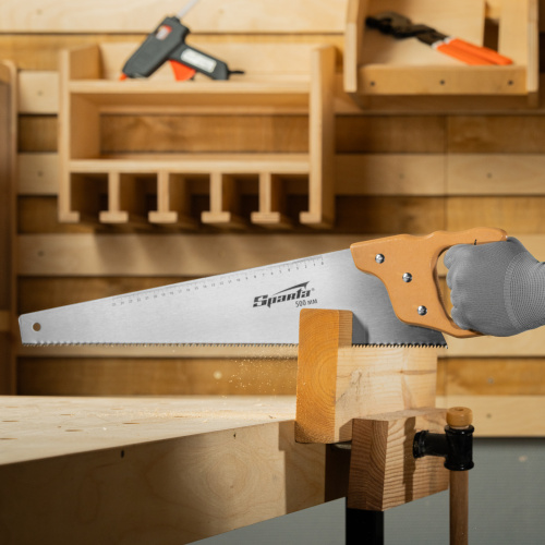 Ножовка по дереву, 500 мм, 7-8 TPI, каленый зуб, линейка, деревянная рукоятка Sparta по ценам производителя в Уфе с доставкой по всей России