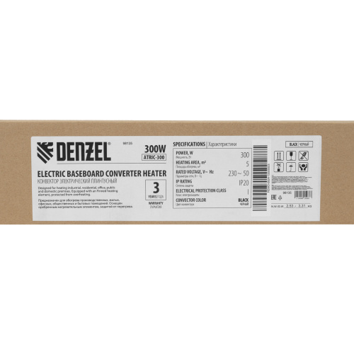 Конвектор электрический плинтусный ATRIC-300, 230 В, 300 Вт, ТЭН, черный Denzel по ценам производителя в Уфе с доставкой по всей России