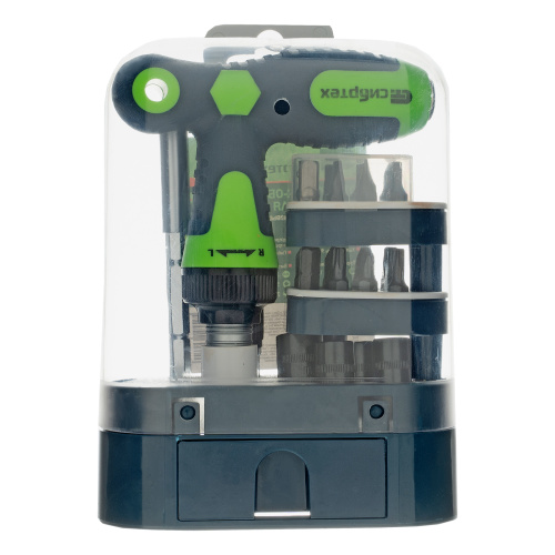 Отвертка Т-образная реверсивная с набором бит, торцевых головок, 33 предмета, CrV Сибртех по ценам производителя в Уфе с доставкой по всей России