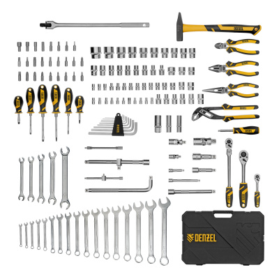 Набор инструментов, 1/2", 1/4", 3/8", CrV, S2, пластиковый кейс, 144 предмета Denzel по ценам производителя в Уфе с доставкой по всей России